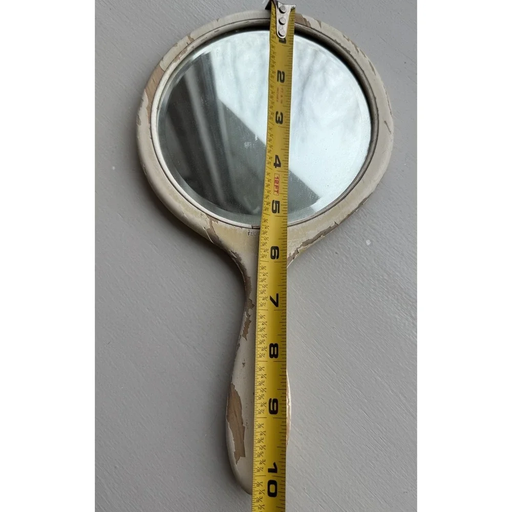 VTG‎ Wooden Vanity Mirror by Florence Rustic Distressed Beveled Glass Farmhouse